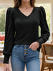 Ruched V-Neck Long Sleeve Top