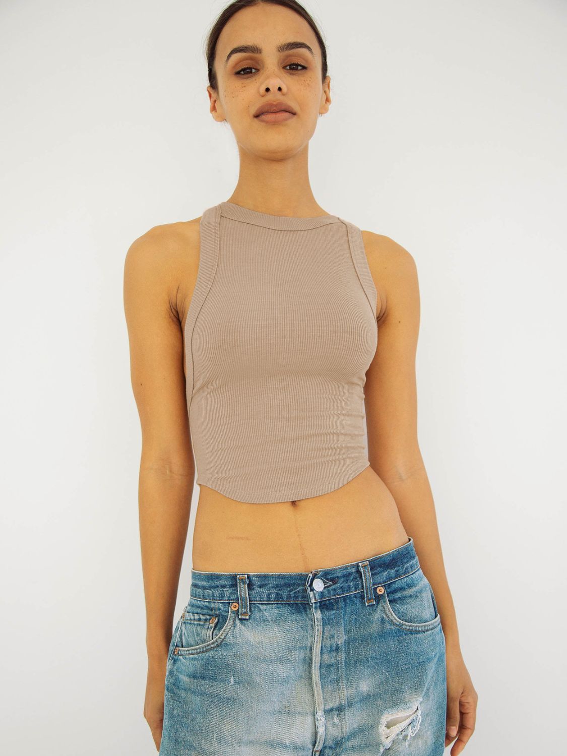 Halter Neck Ribbed Cropped Tank