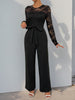 Perfee Lace Round Neck Long Sleeve Jumpsuit