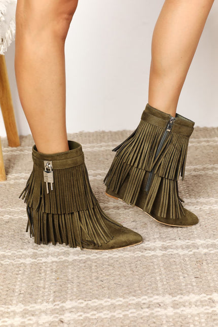 Legend Women's Tassel Wedge Heel Ankle Boots