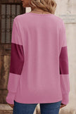 Decorative Button Contrast V-Neck Long Sleeve Sweater