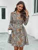 Printed Collared Neck Long Sleeve Mini Dress