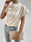 Ruched Mock Neck Short Sleeve Blouse