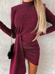 Heathered Mock Neck Long Sleeve Mini Dress