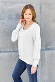 Full Size V-Neck Lantern Sleeve T-Shirt