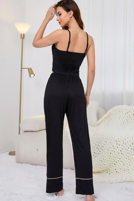 Contrast Trim Cropped Cami and Pants Pajama Set