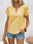 Notched Short Sleeve Blouse