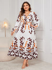 Honey Plus Size Printed Surplice Flounce Sleeve Dress