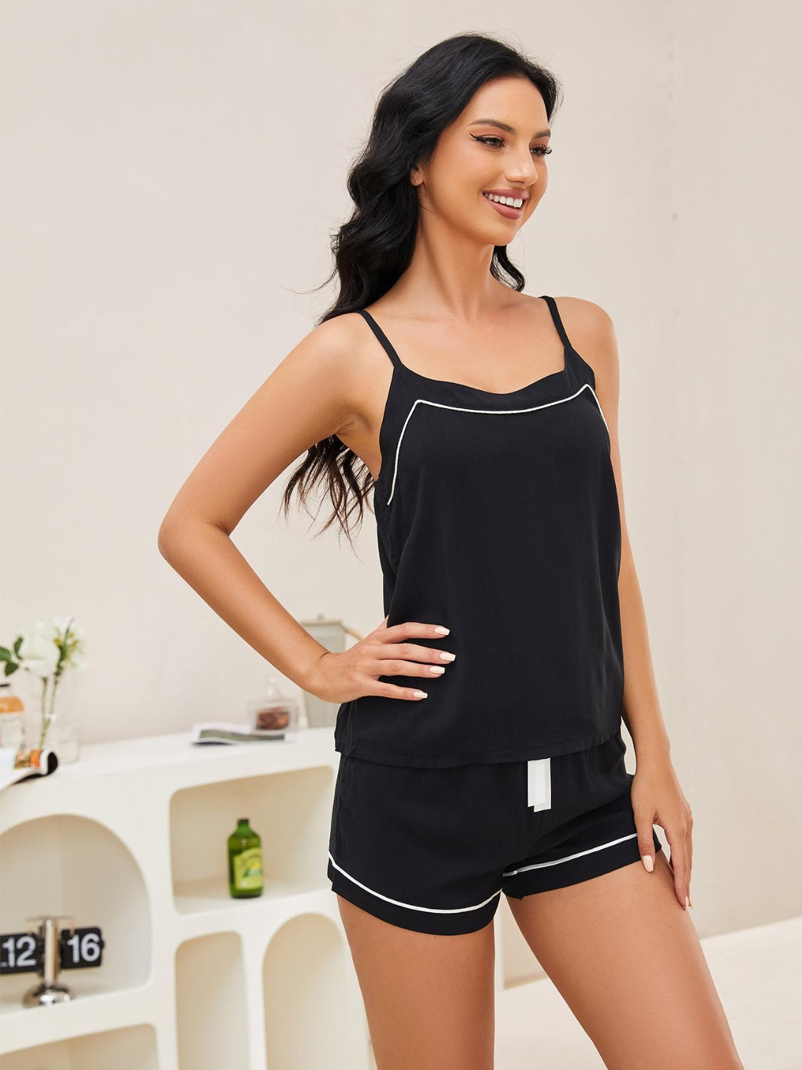 Scoop Neck Spaghetti Strap Top and Shorts Pajama Set