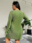 Honey Plus Size Lettuce Hem Round Neck Long Sleeve Mini Dress