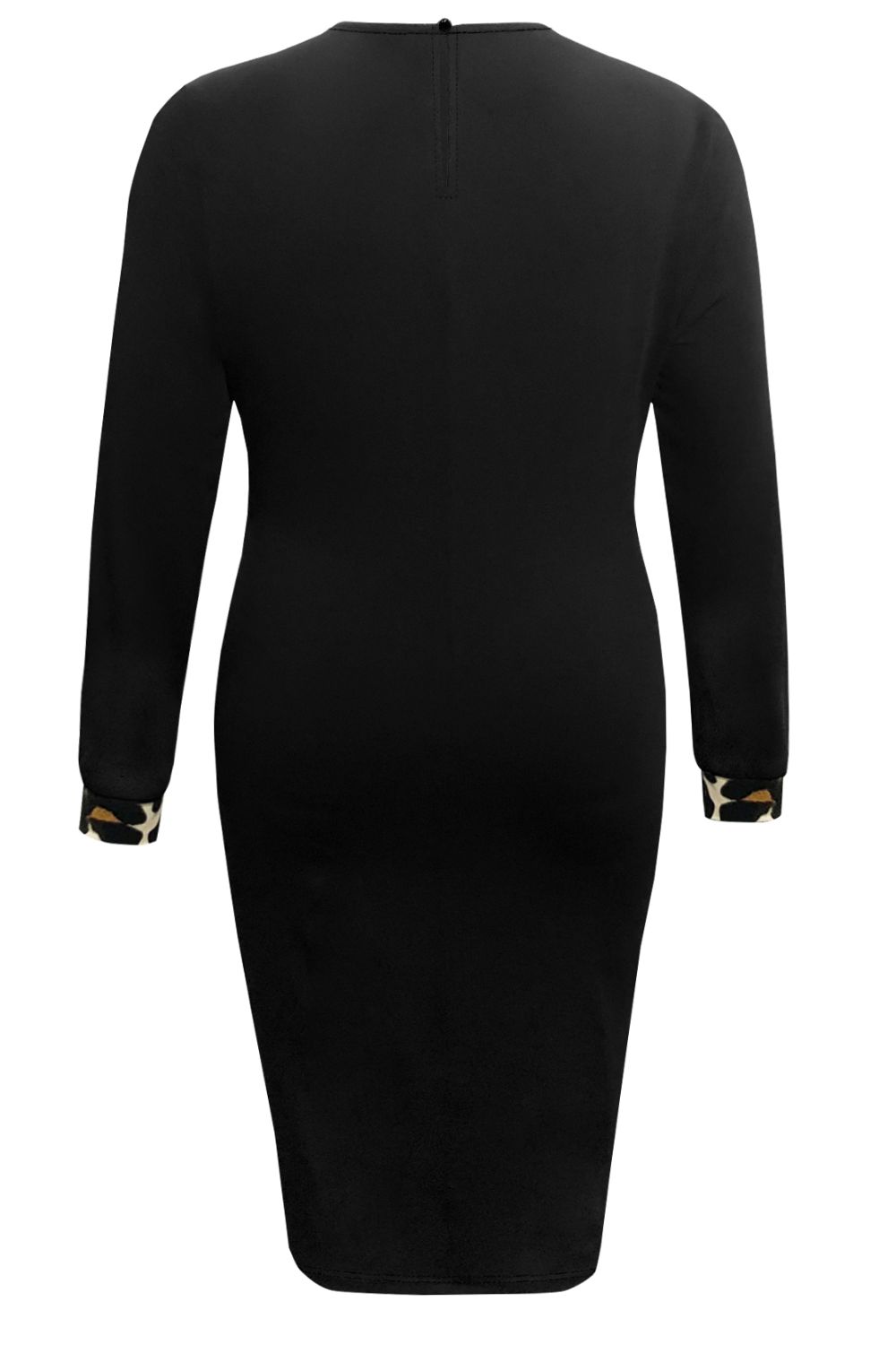 Plus Size Leopard Round Neck Long Sleeve Dress