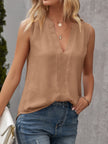 Ivy Lane Solid Notched Sleeveless Blouse