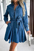 Tied Half Button Long Sleeve Denim Mini Dress