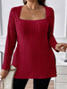 Plus Size Square Neck Long Sleeve T-Shirt