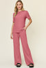 Double Take Full Size Round Neck Short Sleeve Top and Wide Leg Pants Set