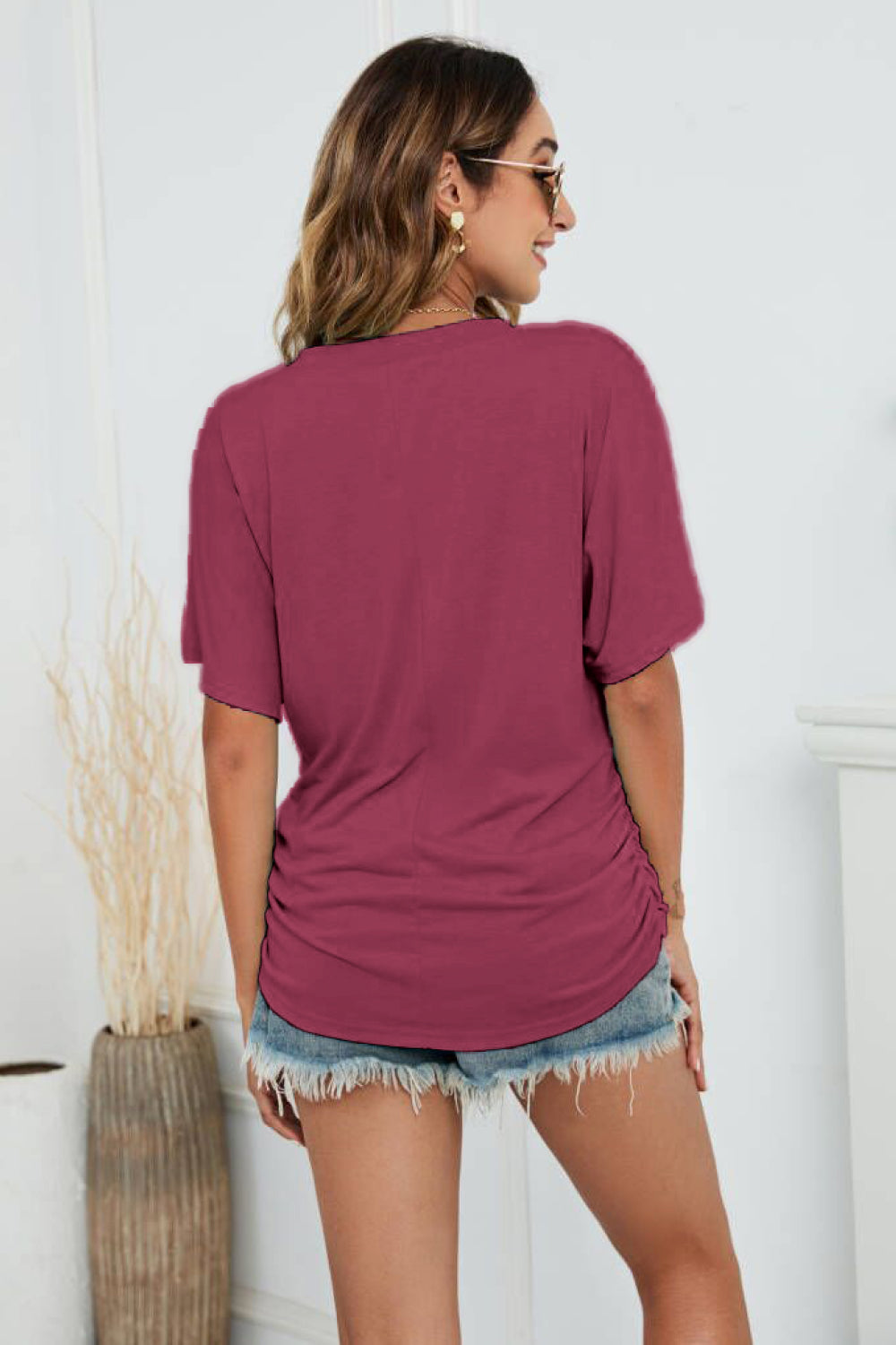 V-Neck Side Ruched T-Shirt