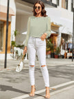 Round Neck Balloon Sleeve Blouse