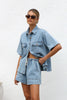 Collared Neck Button Up Top and Shorts Denim Set