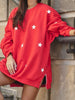 Side Slit Stars Round Neck Long Sleeve Sweatshirt