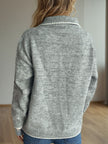 Contrast Trim Quarter Button Long Sleeve Sweater