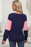 Color Block V-Neck Long Sleeve T-Shirt