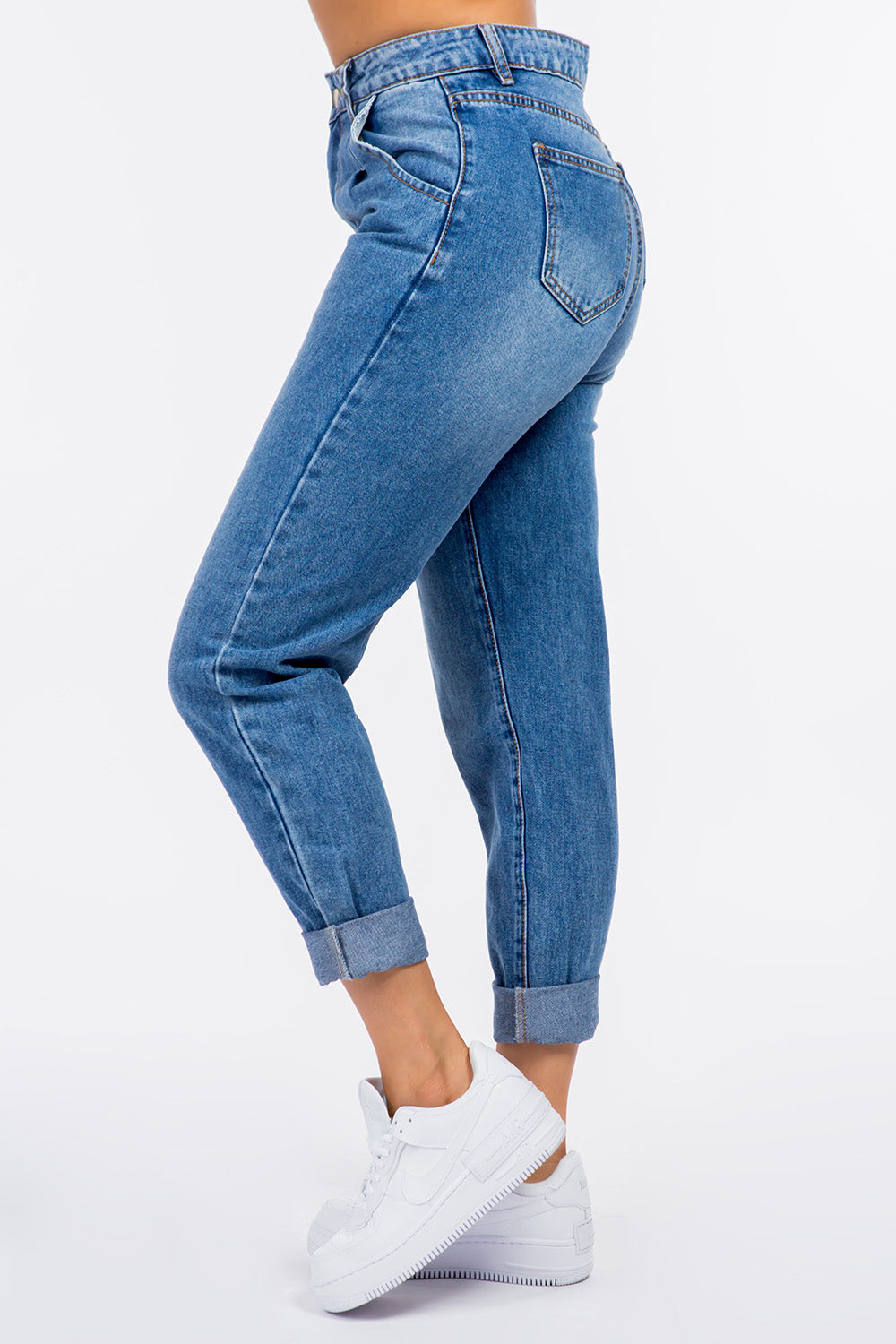 High Waist Pleated Waist Jeans