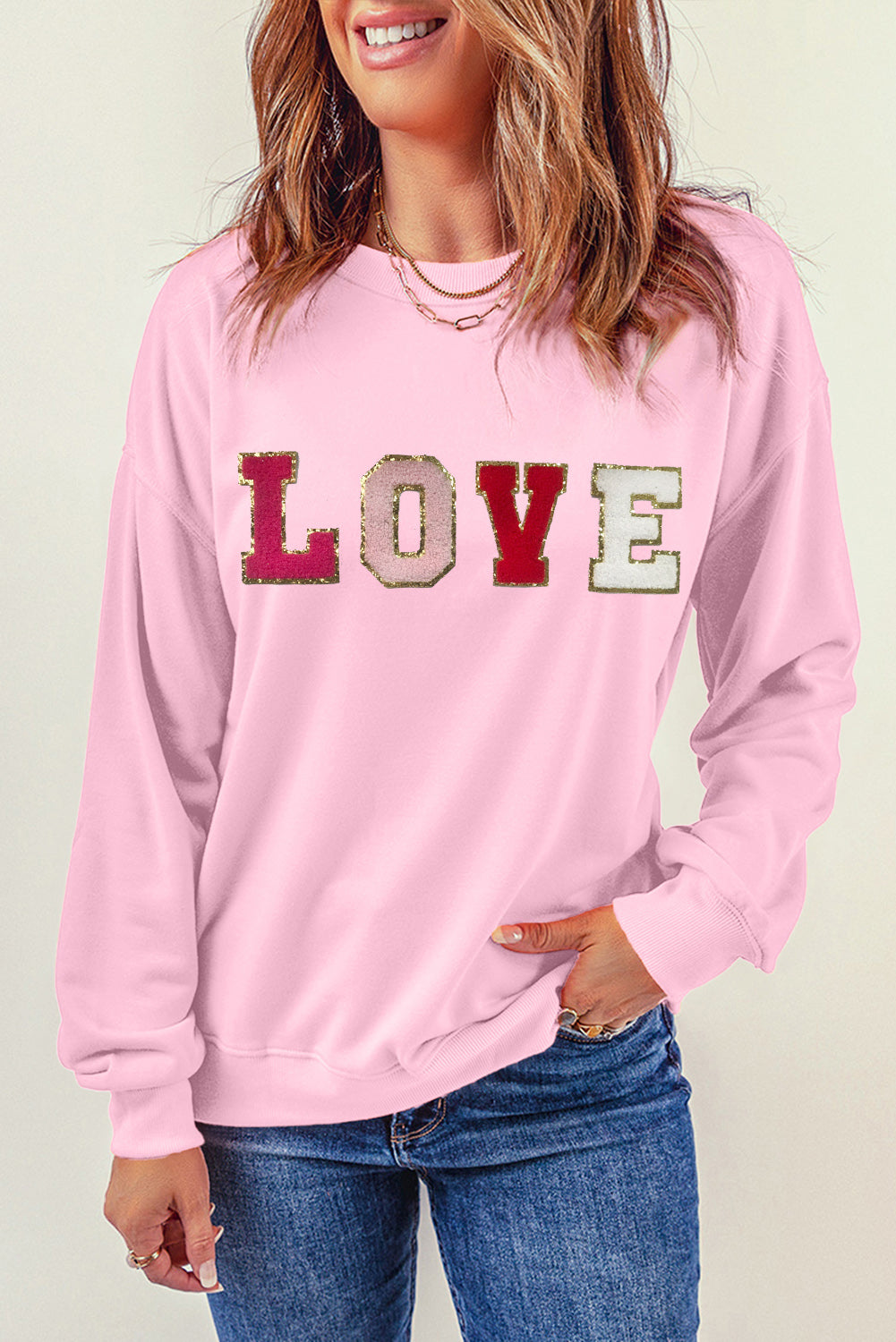 LOVE Patch Round Neck Dropped Shoulder Sweatshirt