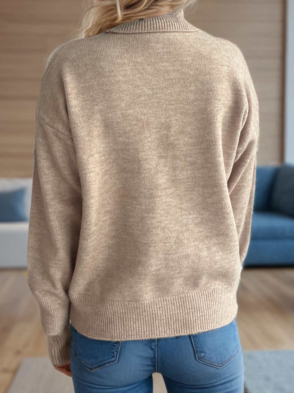 Turtleneck Dropped Shoulder Long Sleeve Sweater