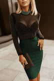 Rhinestone Mock Neck Long Sleeve Midi Dress