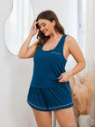 Plus Size Contrast Piping Racerback and Shorts Pajama Set