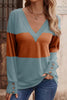 Decorative Button Contrast V-Neck Long Sleeve Sweater