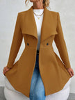 Collared Neck Button Up Long Sleeve Coat