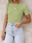 Mandy Ribbed Round Neck Short Sleeve Knit T-Shirt