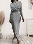 Ruched Turtleneck Long Sleeve Maxi Dress