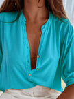 Half Button Notched Half Sleeve Blouse