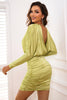 Open Back Ruched Long Sleeve Mini Dress