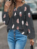 Feather Print Notched Balloon Sleeve Blouse