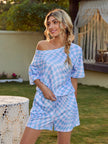 Plaid Round Neck Top and Shorts Pajama Set