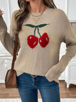 Perfee Cherry Round Neck Long Sleeve Sweater