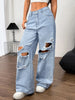 Distressed Wide Leg Jeans with Pockets