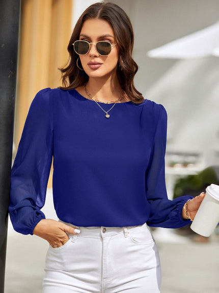 Round Neck Balloon Sleeve Blouse