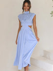 Cutout Mock Neck Sleeveless Ruched Maxi Dress