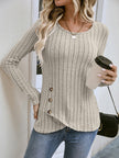 Buttoned Tulip Hem Long Sleeve T-Shirt