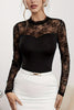 Lace Patchwork Mock Neck Long Sleeve Blouse