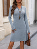 Notched Long Sleeve Mini Dress