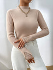 Lace Detail Mock Neck Long Sleeve Sweater