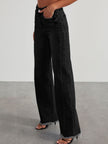 Raw Hem Wide Leg Jeans with Pockets