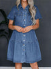 Pocketed Button Up Collared Neck Short Sleeve Denim Dress