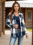 Full Size Pocketed Plaid Collared Neck Jacket