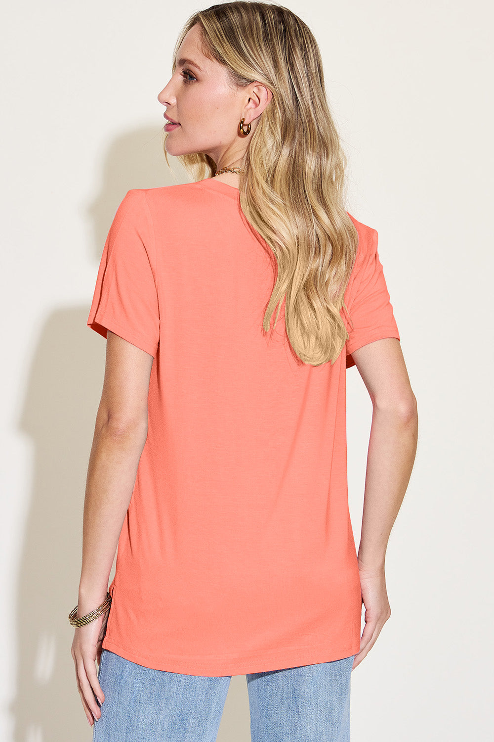 Bamboo Full Size V-Neck High-Low T-Shirt